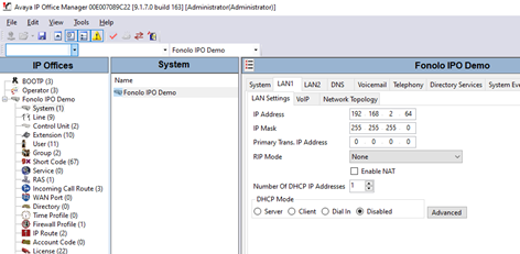 LAN1 Settings tab, displaying configured IP address