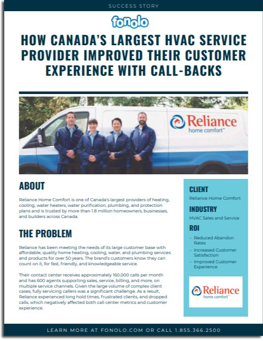 Reliance Home Comfort and Fonolo Call-Backs Success Story 