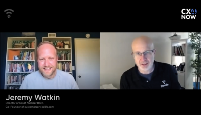 A video screencap of Jeremy Watkin talking to Shai Berger in a side-by-side video chat